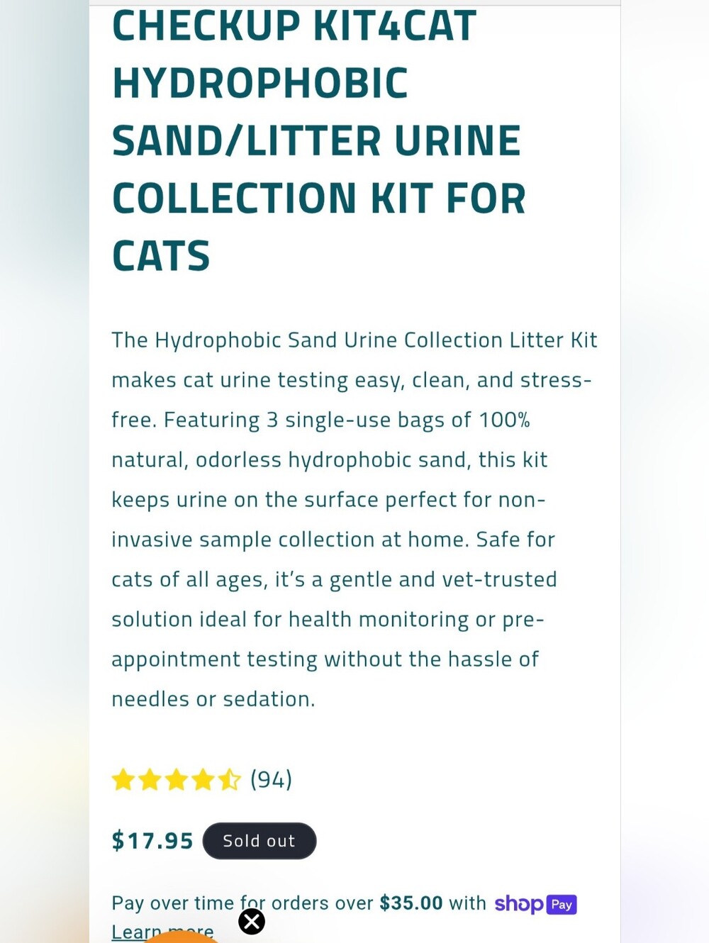 CheckUp Kit 4 Cat Urine Sample Collection Kit - 3 Each Sand + Vials + Pipettes - Picture 5 of 5